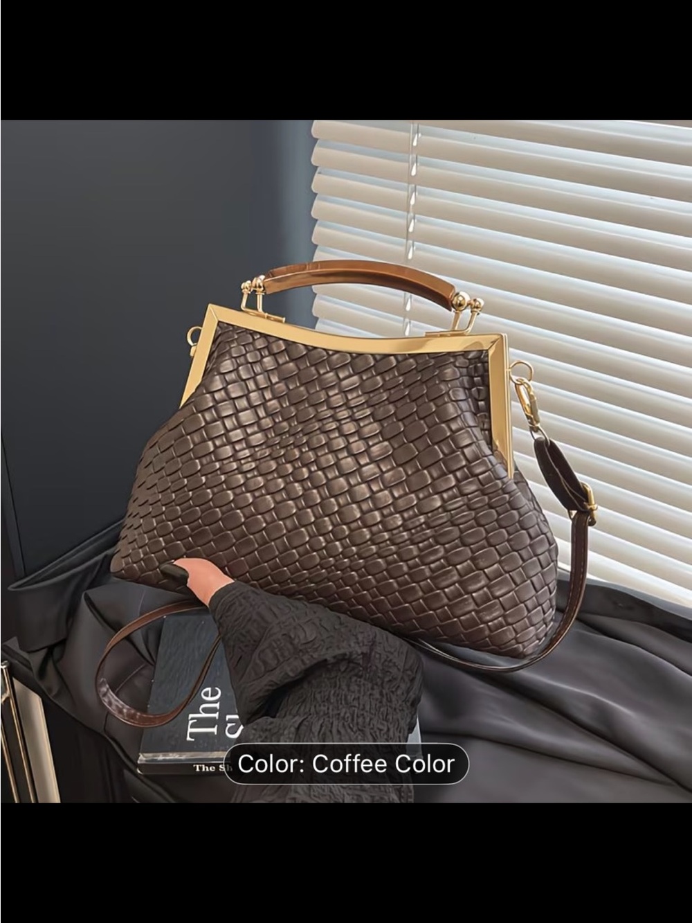 Coffee Brown Woven Leather Top-Handle Bag